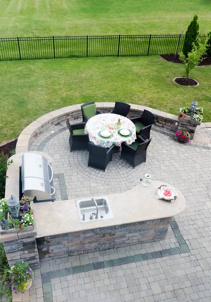 Outdoor living area on an open-air patio