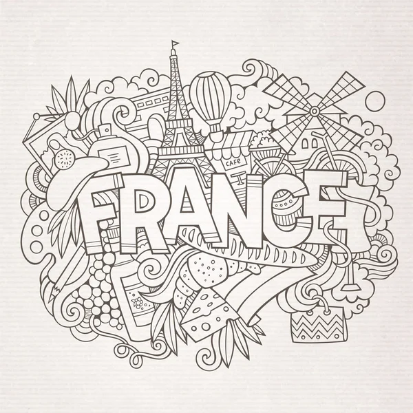 France country hand lettering and doodles elements