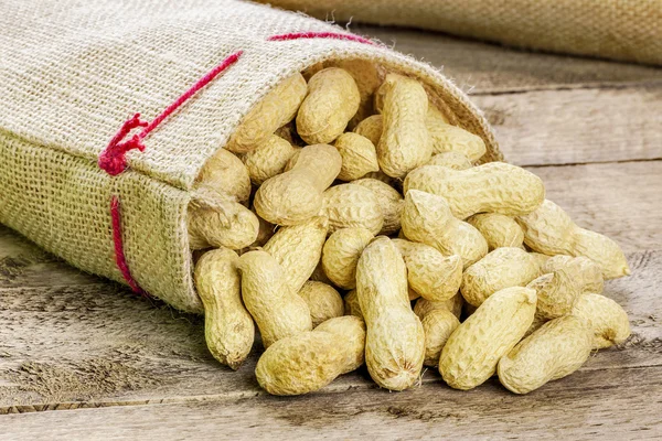 Peanuts in shell on jute fabric bag