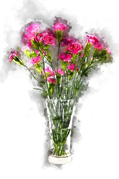 Watercolor image of fresh mini carnations flower.