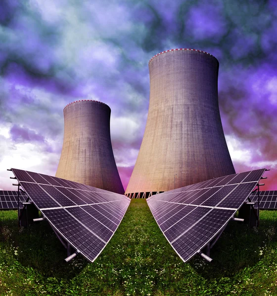 Solar energy panels with nuclear power plant