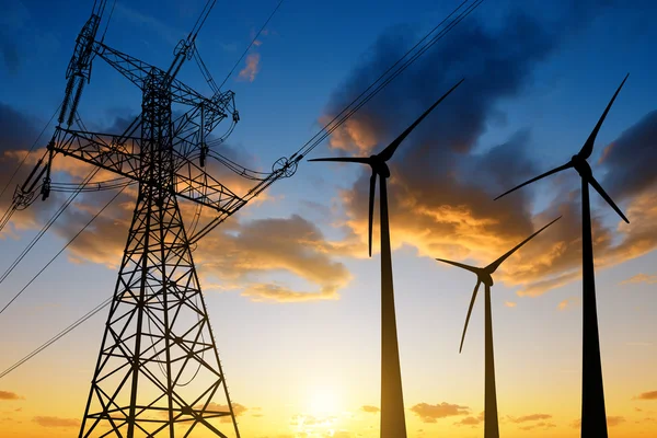 High voltage tower and wind turbines