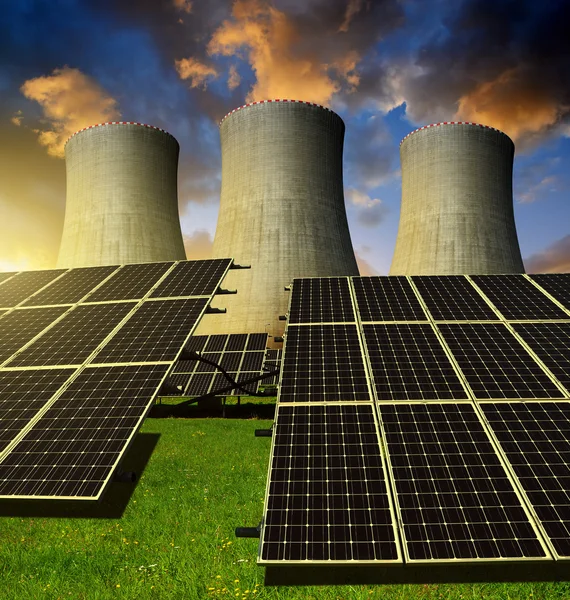 Solar energy panels and nuclear power plant