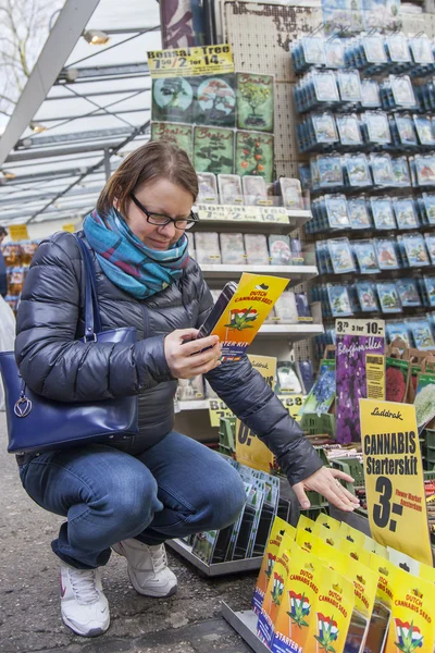 AMSTERDAM, NETHERLANDS on MARCH 27. Sale of cannabis in the flower market.