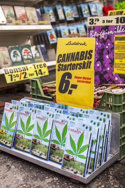 AMSTERDAM, NETHERLANDS on MARCH 27. Sale of cannabis in the flower market.