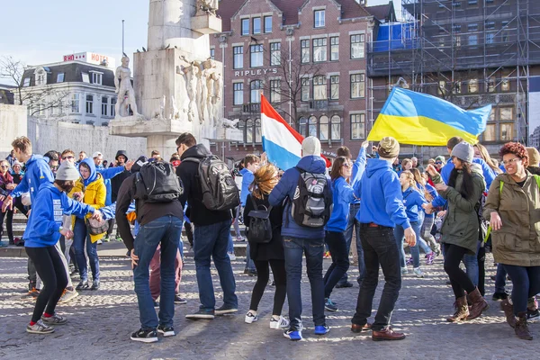 AMSTERDAM, NETHERLANDS on MARCH 28, 2016. Meeting of youth on a central square of the city