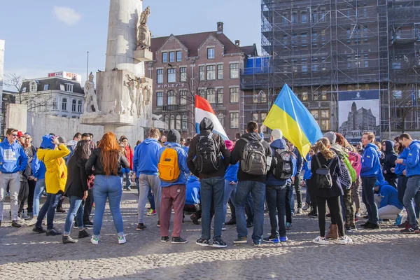 AMSTERDAM, NETHERLANDS on MARCH 28, 2016. Meeting of youth on a central square of the city