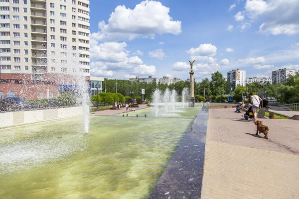 PUSHKINO, RUSSIA, on May 30, 2016. City landscape. A memorial fragment in honor of the fallen soldiers.