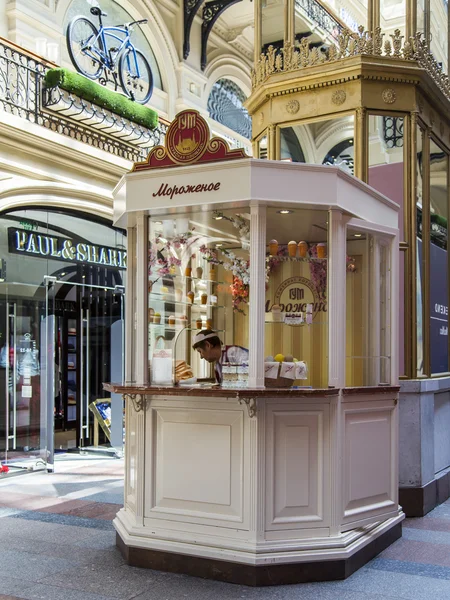 MOSCOW, RUSSIA, on May 31, 2016. Trade gallery of the GUM historical shop at Red Square. A booth selling specialty ice cream