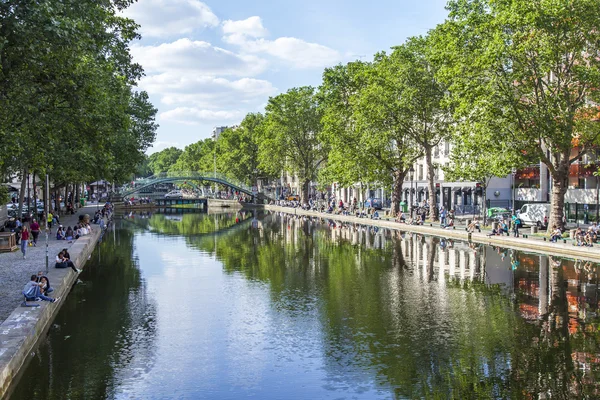 PARIS, FRANCE, on JULY 6, 2016. Locks and bridges on the canal Saint Martin (fr. canal Saint-Martin)