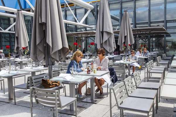 PARIS, FRANCE, on JULY 6, 2016. Restaurant under the open sky on the Centre Georges Pompidou roof