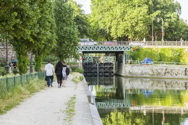 PARIS, FRANCE, on JULY 6, 2016. Saint Martin channel (fr. canal Saint-Martin).