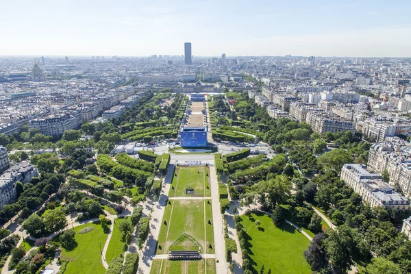 PARIS, FRANCE, on JULY 7, 2016. View of the Field of Mars (fr. Champ de Mars) from above from the survey platform of the Eiffel Tower.