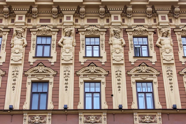 ST. PETERSBURG, RUSSIA, on August 21, 2016. Architectural fragment of a facade of the historical building. Modelled decor