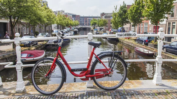 Haarlem, Netherlands, on July 11, 2014. The bicycles parked on the bank of the channel