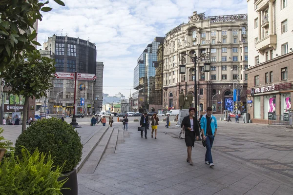 Moscow, Russia, on September 9, 2014. The pedestrian zone in the downtown. Kuznetsky Bridge Street