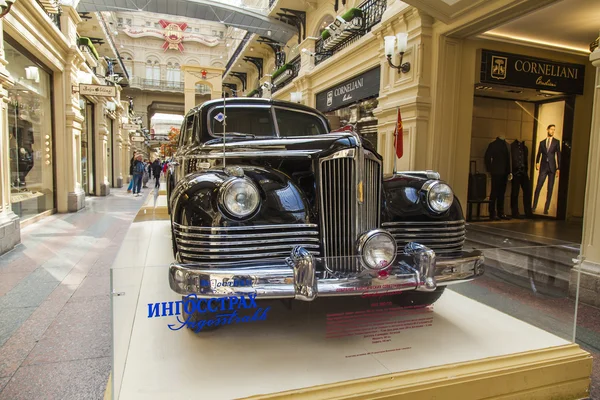 Moscow, Russia, on September 9, 2014. An exhibition of vintage Russian cars in GUM.