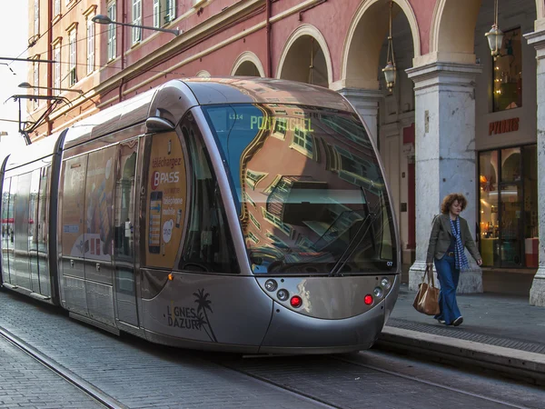 Nice, France, on October 16, 2012. The high-speed tram goes down the street Jean Madsen