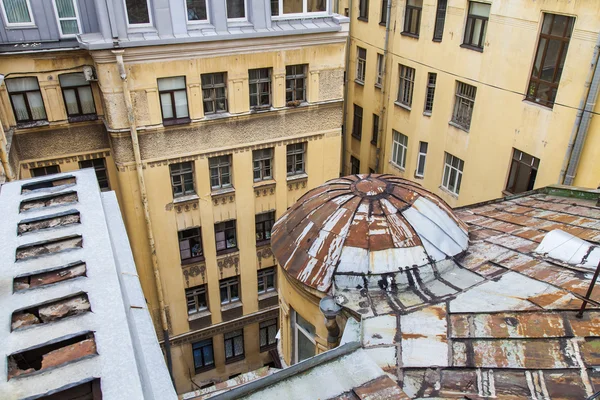 St. Petersburg, Russia, on November 2, 2014. An apartment view from the window to the typical old city yard well
