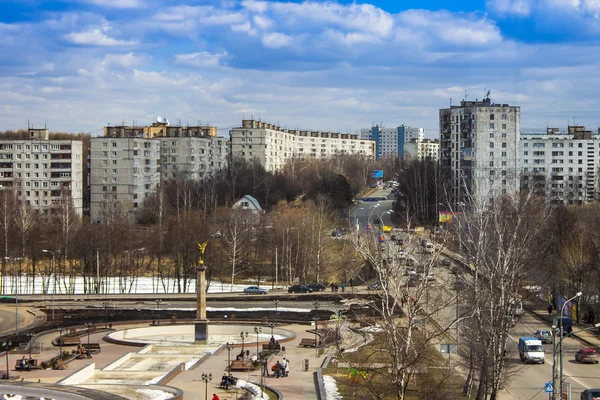 Pushkino, Russia, on April 16, 2011. A view of the city from a window of shopping center in the sunny spring afternoon