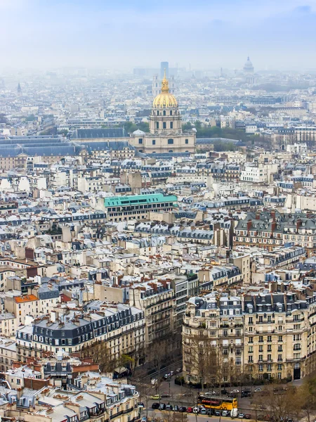 Paris, France, on March 27, 2011. A view of the city from the Eiffel Tower in the early foggy morning