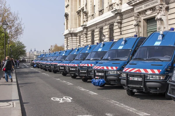 Paris, France, on March 24, 2011. Police cars stand near the building of the Palace of justice on Orfevr Embankment