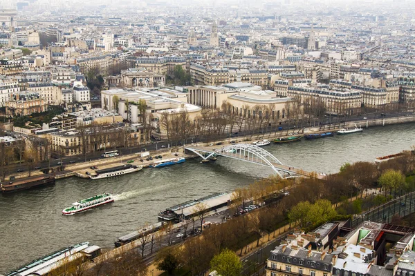 Paris, France, on March 27, 2011. A view from a survey platform on the Eiffel Tower to Seine and its embankments and bridges