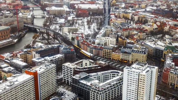 Berlin, Germany, on February 20, 2013. City landscape. Bird\'s-eye view in the winter cloudy afternoon