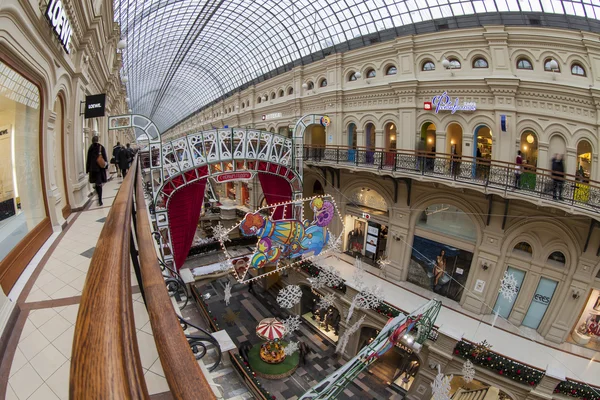 Moscow, Russia, on January 20, 2014. GUM shop trading floor of by fisheye view. The GUM is historical sight of Moscow and the recognized center of shopping