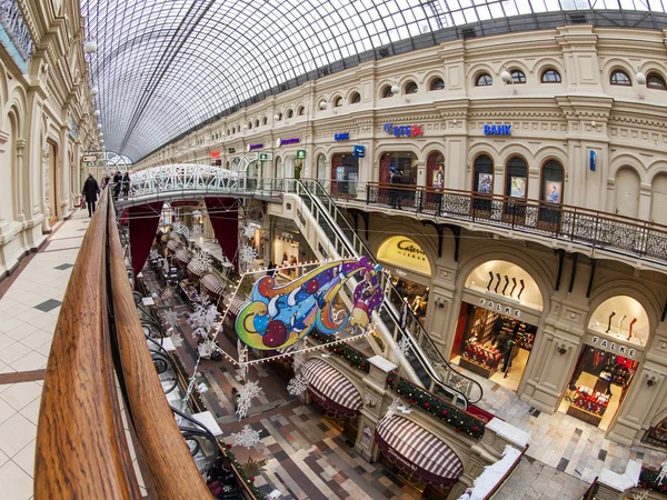 Moscow, Russia, on January 20, 2014. GUM shop trading floor of by fisheye view. The GUM is historical sight of Moscow and the recognized center of shopping