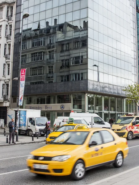 Istanbul, Turkey. April 28, 2011. Typical type of modern building. Reflection in a mirror wall