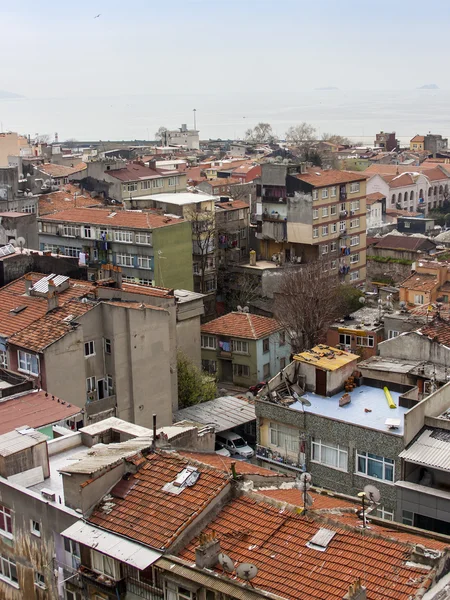 Istanbul, Turkey. April 28, 2011. A view of houses on the bank of the Bosphorus. Urban roofs.