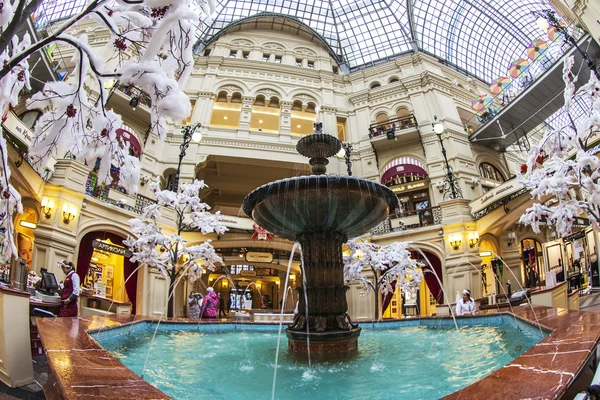 Moscow, Russia, on January 27, 2014. GUM shop trading floor of by fisheye view. The GUM is historical sight of Moscow and the recognized center of shopping