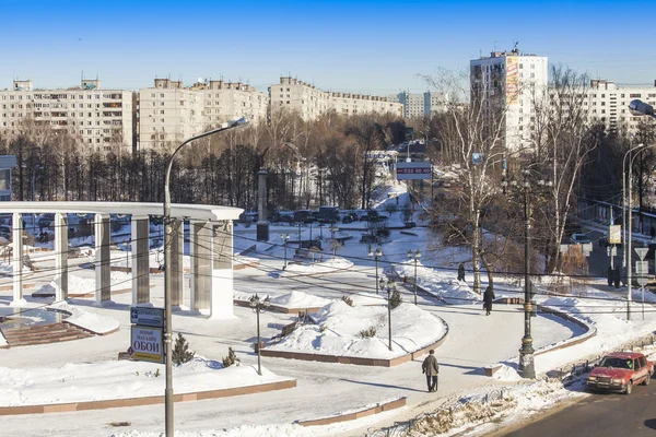 Pushkino, Russia, on February 10, 2015. Winter city landscape. View from the window