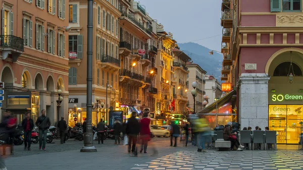 Nice, France, on March 13, 2015. The street in evening illumination