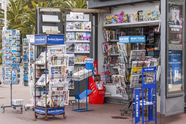 Nice, France, on March 14, 2015. A newsstand on the city street