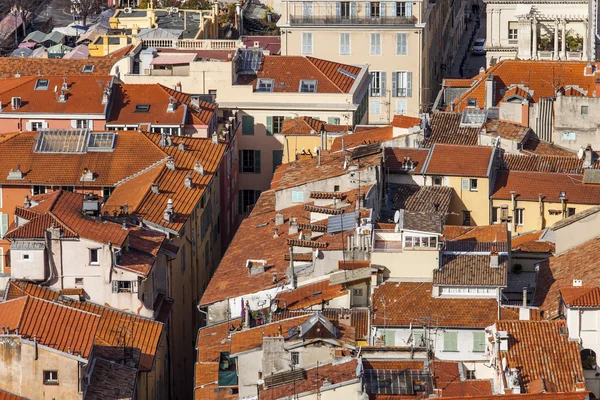 Nice, France, on March 7, 2015. The top view on red roofs of the old city