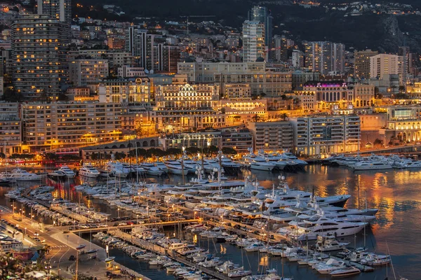 Monaco, France, on March 8, 2015. The top view on the port and the residential area at night