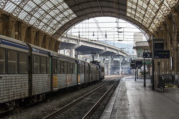 Nice, France, on March 10, 2015. The train costs at the platform of the city station