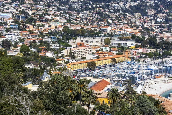 Nice, France, on March 10, 2015. The top view on a sea bay and yachts at the coast in the suburb of Nice Vilfransh Sur Mer