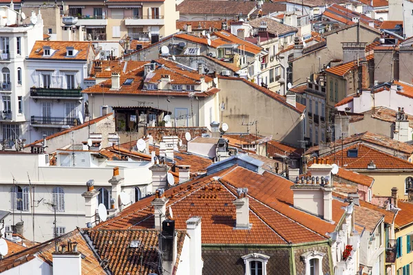 CANNES, FRANCE, on MARCH 12, 2015. The top view on roofs of houses in the old city