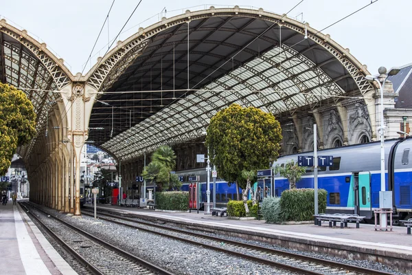 Nice, France, on March 10, 2015. The train costs at the platform of the city station