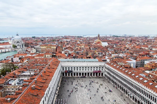 VENICE, ITALY - on APRIL 30, 2015. The top view from San Marco kampanilla on San-Marko Square and roofs of ancient palaces
