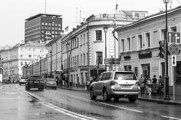 MOSCOW, RUSSIA, on MAY 24, 2015. City landscape. Pokrovskaya Street in rainy weather. Pokrovskaya Street - one of the central streets of Moscow which kept historical appearance