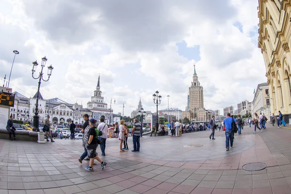 MOSCOW, RUSSIA, on JULY 15, 2015. Komsomolskaya Square, Fisheye view. Komsomolskaya Square is one of key transport knots of the city