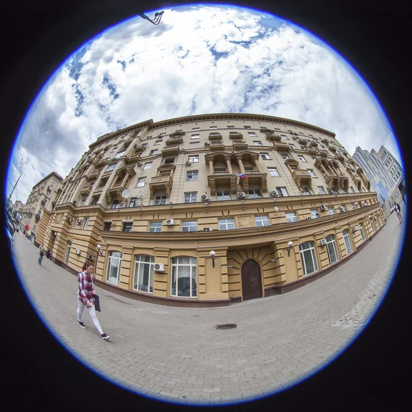 MOSCOW, RUSSIA, on JULY 15, 2015. Garden ring, typical architecture, Fisheye view. A garden Ring - a ring of streets, one of symbols of the city and one of the most brisk thoroughfares