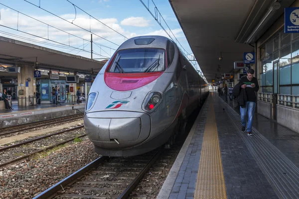 BOLOGNA, ITALY, on MAY 2, 2015. The high-speed modern train costs at the platform of the Central station