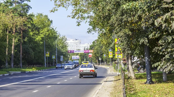 PUSHKINO, RUSSIA, on AUGUST 8, 2015. City landscape, panoramic view of Dzerzhinsky Street