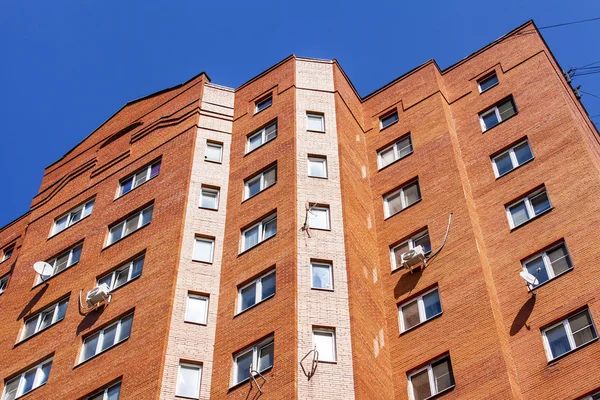 PUSHKINO, RUSSIA, on AUGUST 11, 2015. Fragment of a facade of a new apartment house