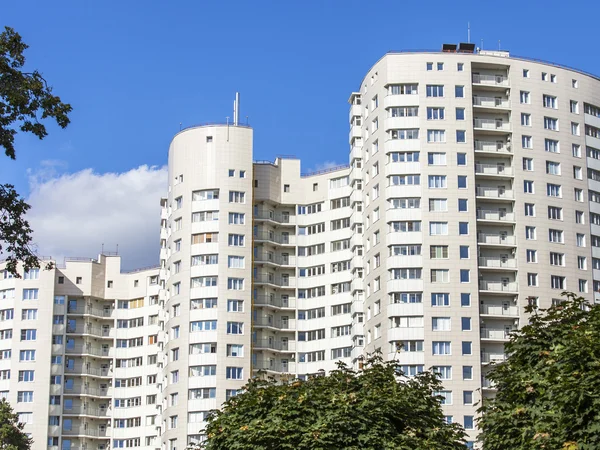 PUSHKINO, RUSSIA - on AUGUST 15, 2015. Fragment of a facade of a new apartment house